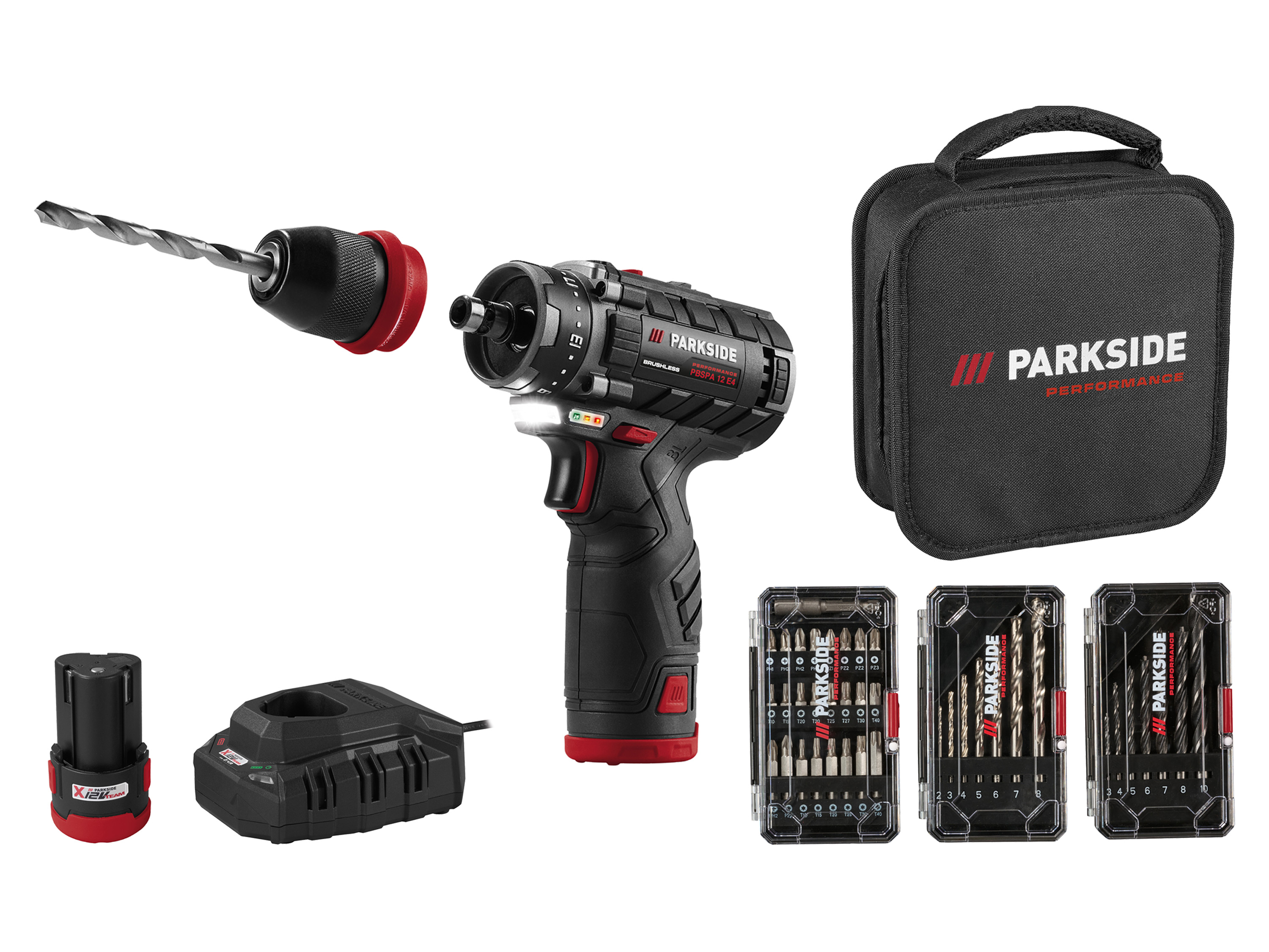 Parkside Performance® Sada s aku vrtacím šroubovákem Pbspa 12 E4