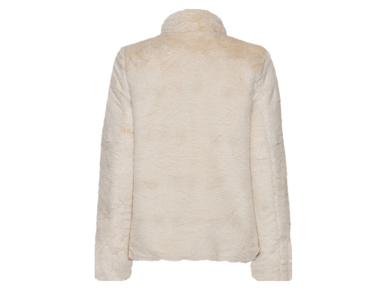 Krémový dámský kabát z umělé kožešiny.