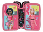 Růžová tužka Barbie s dvěma přihrádkami s různými vzory.