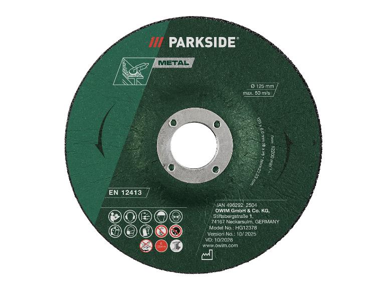 Řezný kotouč Parkside na kov, 125 mm, se specifikacemi a informacemi výrobce.
