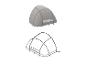 Šedý kempingový stan se síťovaným oknem a jeho obrysem.