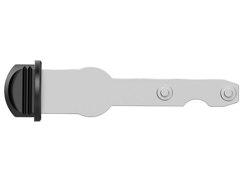 Kovový klíč s černou plastovou rukojetí na bílém pozadí.