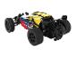 Žluté a černé rádiově řízené auto s velkými koly.