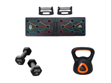 CRIVIT Deska na kliky / Činka, 2 x 2 kg / Kettlebell, 10 kg