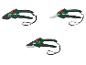 Zahradní nůžky Parkside ve třech různých polohách: zavřené, otevřené a částečně otevřené.