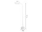 Bílá stojací lampa s výškou 130 cm, délkou hlavy 28 cm a průměrem základny 21 cm.