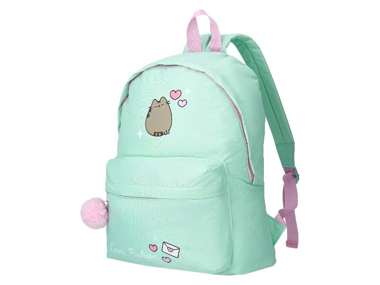 Pusheen batoh, mátově zelený s růžovými detaily.