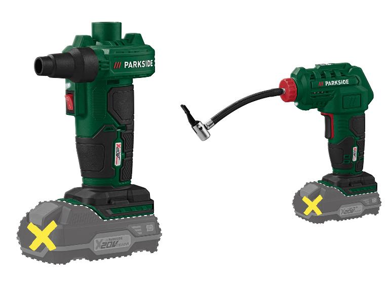 Dvě bezdrátové pumpy na pneumatiky Parkside X20VTEAM.