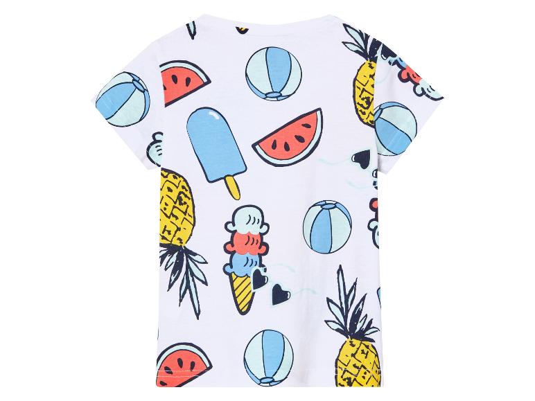 Dětské tričko s letním motivem: ananas, vodní melouny, zmrzliny, míče.