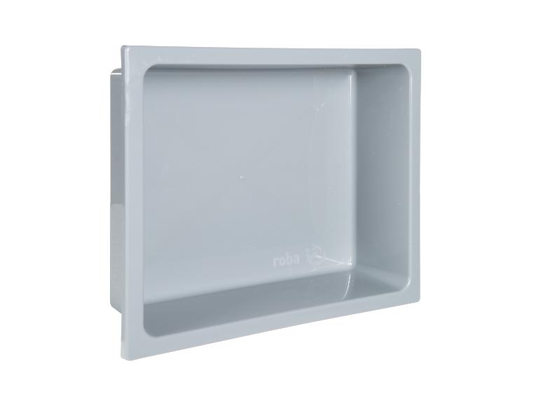 Světle šedá obdélníková plastová úložná krabice s logem 'roba'