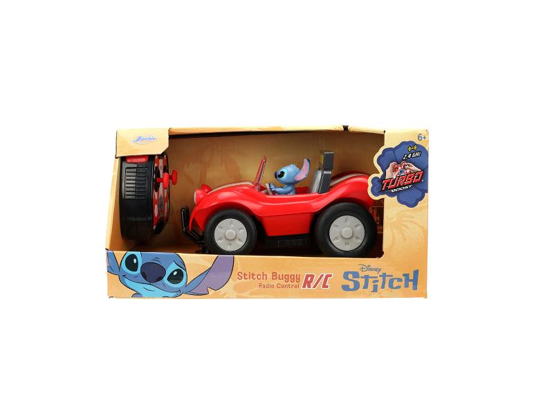 Červené auto Stitch Buggy R/C s dálkovým ovládáním v krabici značky Jada.