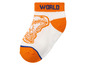 Bílá ponožka s oranžovými detaily a potiskem dinosaura