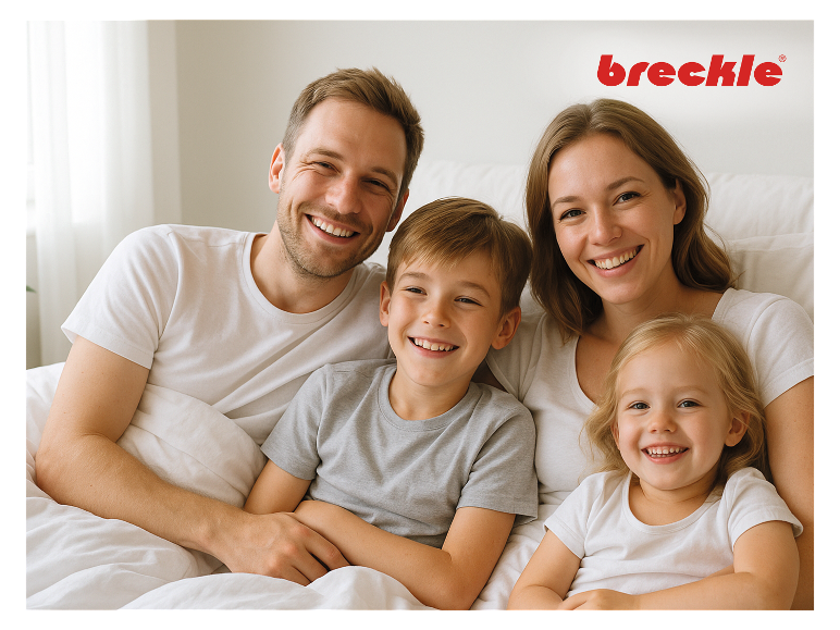Usměvavá rodina v posteli, Breckle.