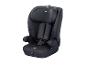 Tmavě šedá dětská autosedačka s pětibodovým bezpečnostním pásem a nastavitelnou opěrkou hlavy.