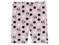 Lila cyklistické kalhoty s puntíky Minnie Mouse.