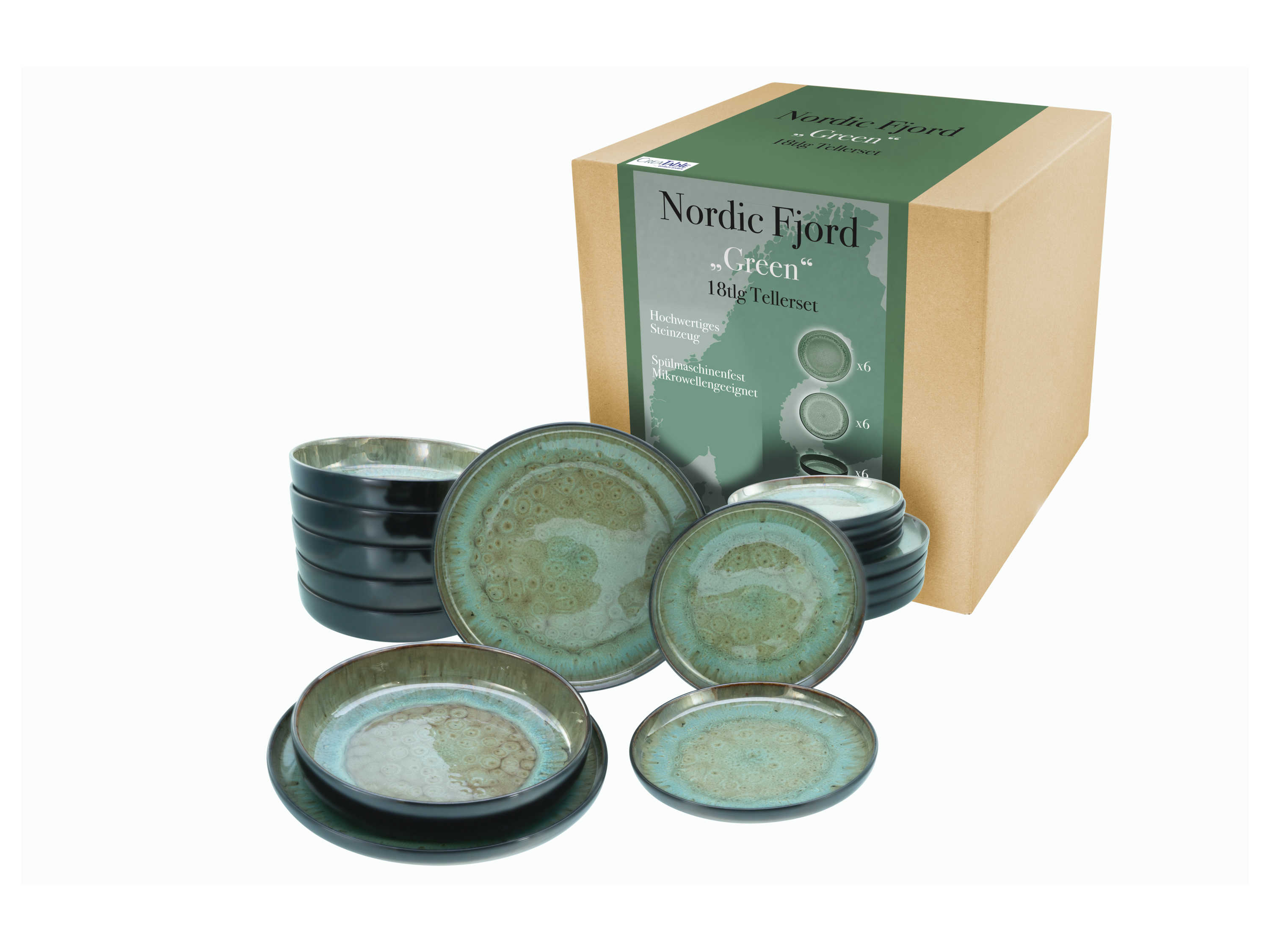 Creatable Sada nádobí Nordic Fjord (18dílná sada talířů, zelená)