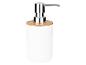 Bílý dávkovač mýdla s dřevěným víčkem