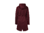 Dlouhý vínový kabát s kapucí.