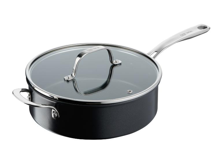Nerezový hrnec Jamie Oliver Tefal se skleněnou pokličkou.