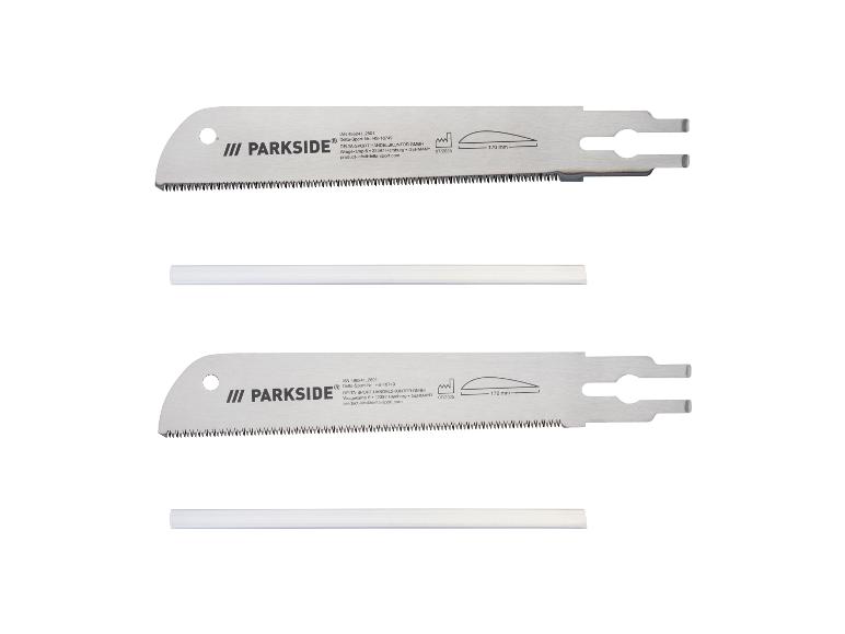 Dva pilové listy o délce 170 mm a dva bílé plastové proužky.