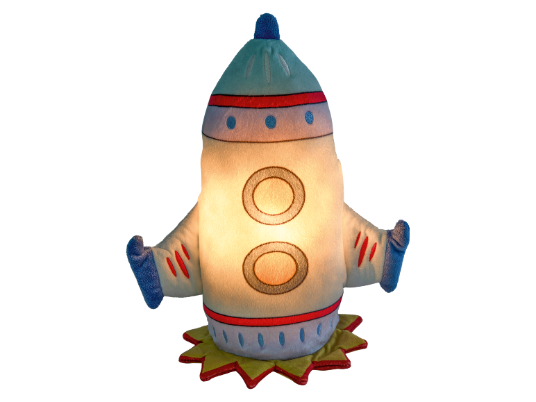 Dětská noční lampička ve tvaru rakety.
