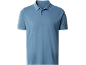 Pánské polo tričko s krátkým rukávem v modré barvě s bílými pruhy na límci a rukávech.
