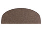 Hnědá půlkruhová rohož s ozdobným prošitým okrajem.