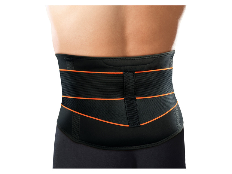 Černý a oranžový opěrný pás na záda pro fitness
