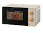 Béžová mikrovlnná trouba v retro stylu s dřevěnými knoflíky, nastavená na 700W a 10 minut.