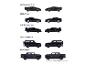 Kolekce černých autíček včetně modelů Lamborghini, Toyota, Bugatti, Land Rover a GMC Hummer.