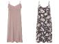 Dvě camisole: pudrově růžová se šněrováním a druhá s květinovým vzorem.