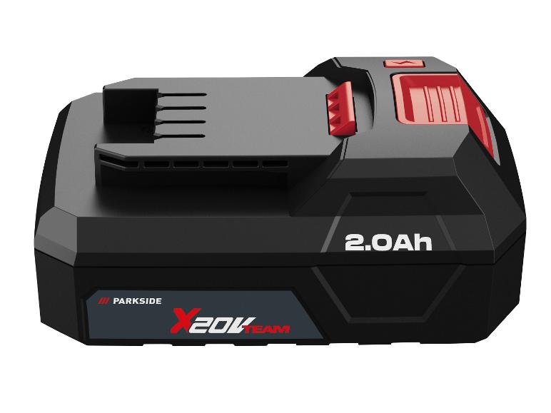 20V 2.0Ah baterie pro elektrické nářadí v černé barvě s červenými detaily.