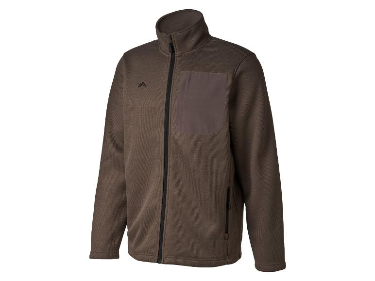 Hnědá pánská bunda se zipem a náprsní kapsou.