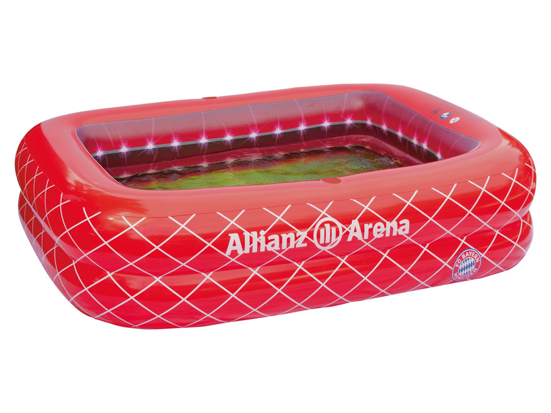 Nafukovací bazén s LED osvětlením, s logem Allianz Arena a FC Bayern Mnichov.