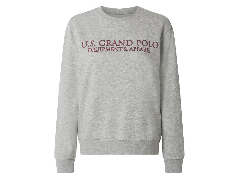 Šedá mikina s bordovým nápisem 'U.S. GRAND POLO EQUIPMENT & APPAREL'