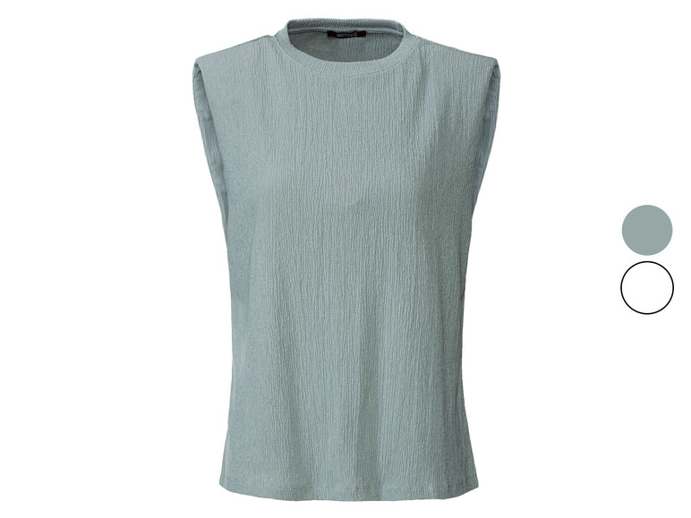 Světle modrá tílko bez rukávů.