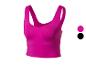 Fuchsiový sportovní crop top se širokými ramínky, v barvách fuchsie a černé.
