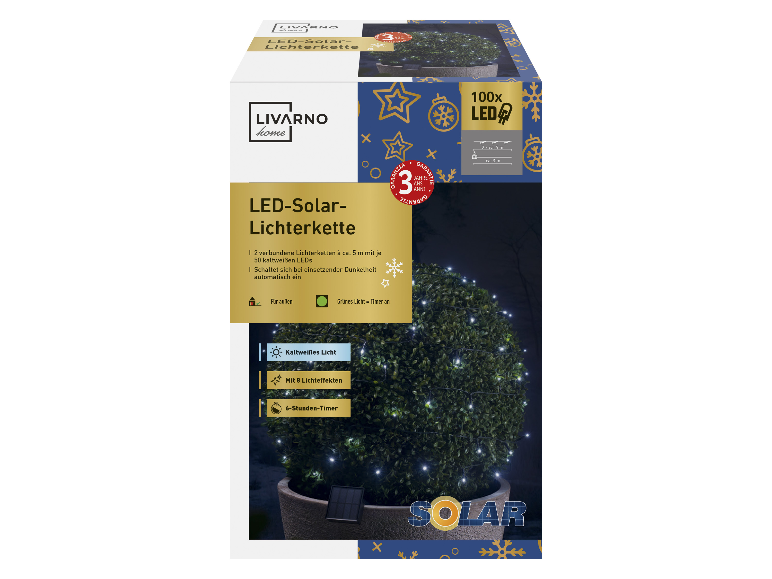 Livarno home Solární světelný LED řetěz, 100 LED (studená bílá)