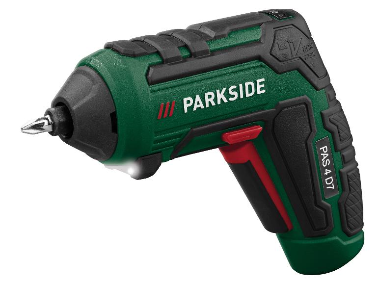 Elektrický šroubovák Parkside PAS 4 D7, zelený a černý.