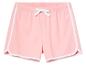 Růžové šortky s elastickým pasem a bílými lemy.