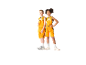 Dvě děti v žlutých basketbalových dresech.