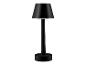 Černá lampa s válcovým podstavcem a stínidlem.