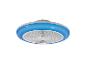 Stropní ventilátor s modrým LED osvětlením a bílou mřížkou.