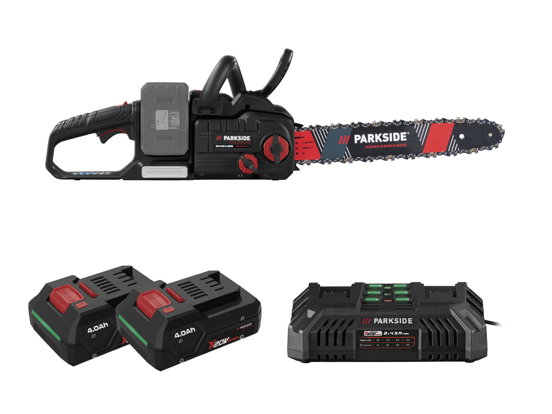 Parkside Performance® Aku řetězová pila Ppksa 40-Li C3, 2x Smart 4 Ah