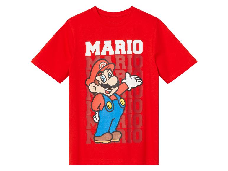 Červené tričko Super Mario: hlavní postava a logo.