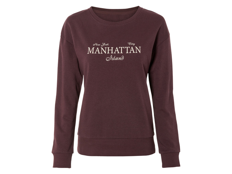 Hnědý svetr s dlouhým rukávem s nápisem 'New York City Manhattan Island'