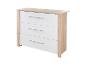 Komoda se třemi bílými zásuvkami a rámem v barvě dřeva