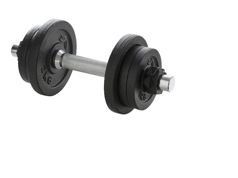 Nastavitelná činka s černými závažími a chromovou rukojetí