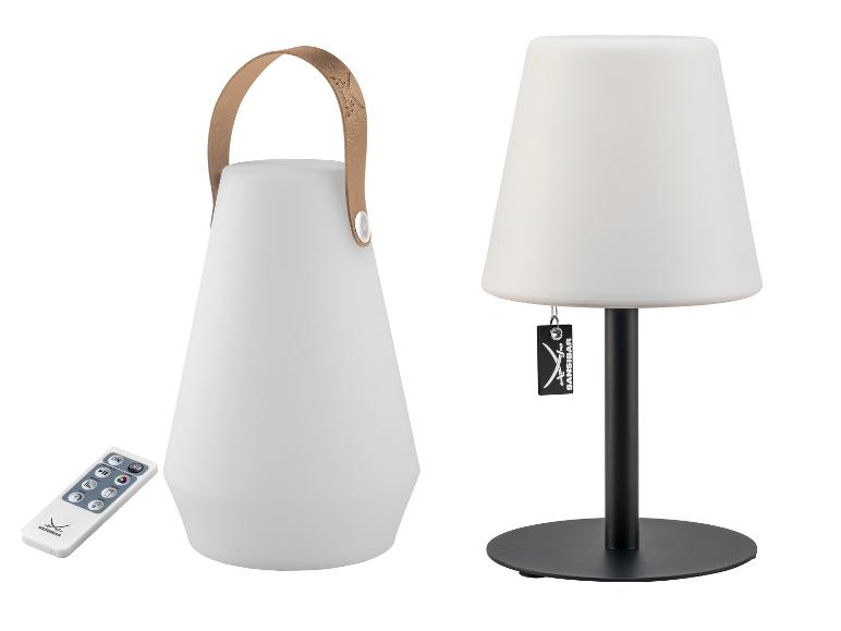 Lampy SansIbar: přenosná lampa s koženou rukojetí a stolní lampa.