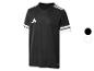 Černý fotbalový dres Adidas s bílými pruhy na ramenou a rukávech a bílým logem.
